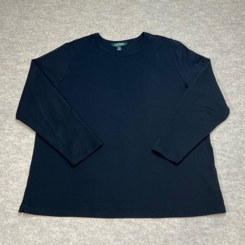 Lauren Ralph Lauren Womens 2X Black Cotton Long Sleeve T-Shirt Crew Neck RL Logo